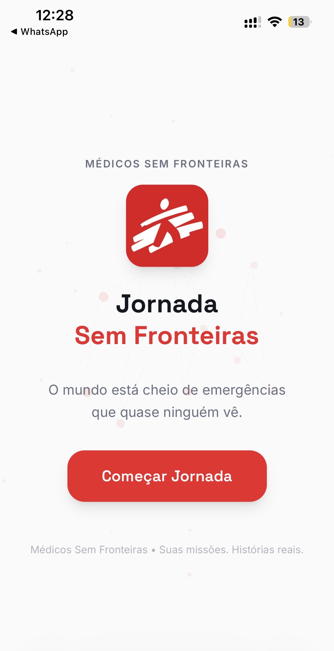 Tela inicial do aplicativo Jornada Sem Fronteiras